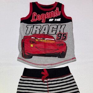 Disney Pixar Cars Outfit Set 4T Lightning McQueen Tank Top Shorts Boys Red Black
